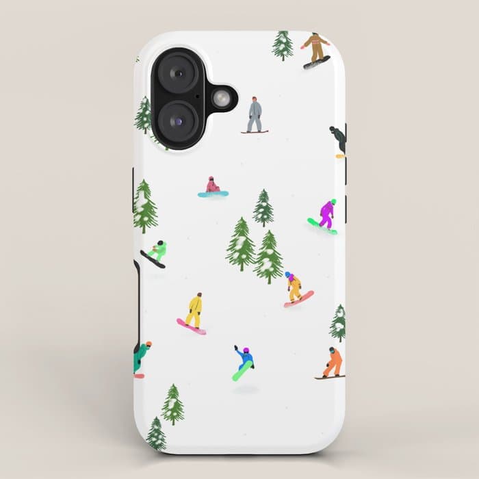 Aerial downhill snowboarders illustration iPhone Case