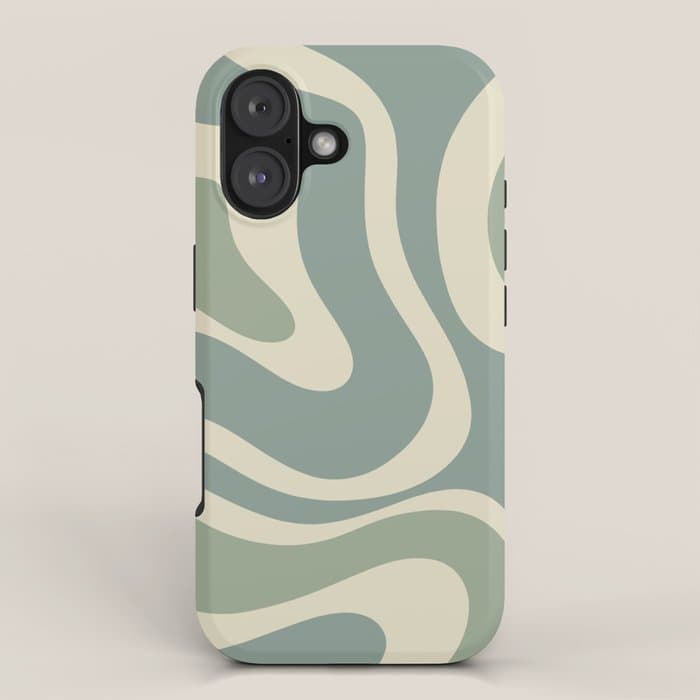 Modern Retro Liquid Swirl Abstract in Eucalyptus Green iPhone Case