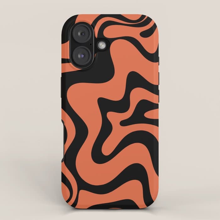 Retro Liquid Swirl Abstract Pattern in Black and Orange iPhone Case