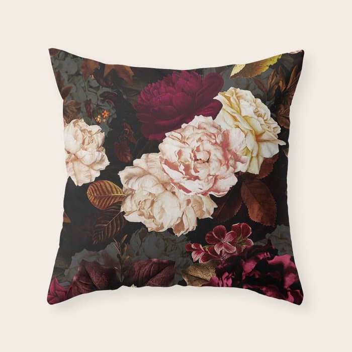 Vintage & Shabby Chic - Midnight Rose and Peony Garden Throw Pillow