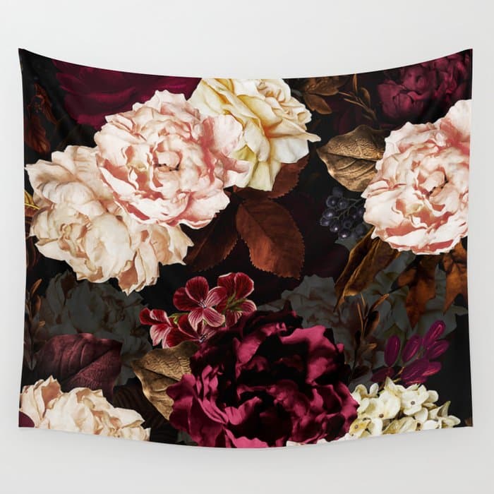 Vintage & Shabby Chic - Midnight Rose and Peony Garden Wall Tapestry