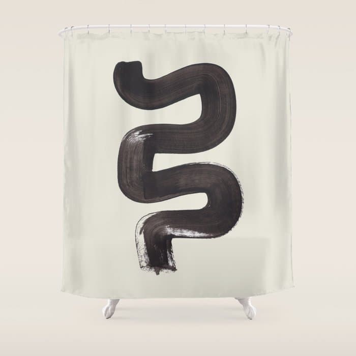 Black & White Minimalist Abstract Shapes Patterns Black Ink Painting Shower Curtain