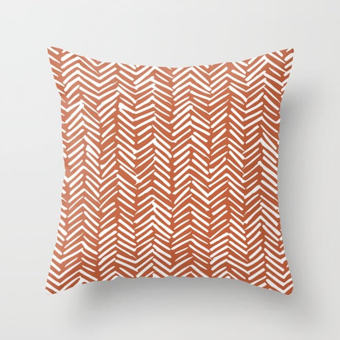 Boho, Abstract, Herringbone, Pattern, Terracotta Throw Pillow