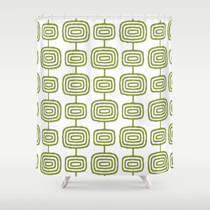 Mid Century Modern Atomic Rings Pattern Olive Green 3 Shower Curtain