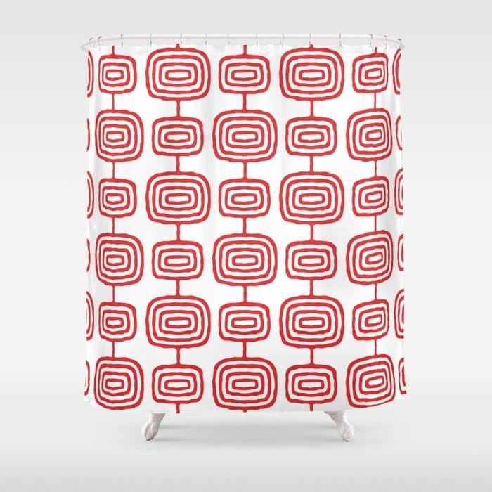 Mid Century Modern Atomic Rings Pattern Red 3 Shower Curtain