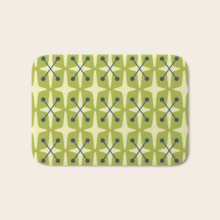 Mid Century Modern Atomic Starburst Pattern 541 Green Bath Mat