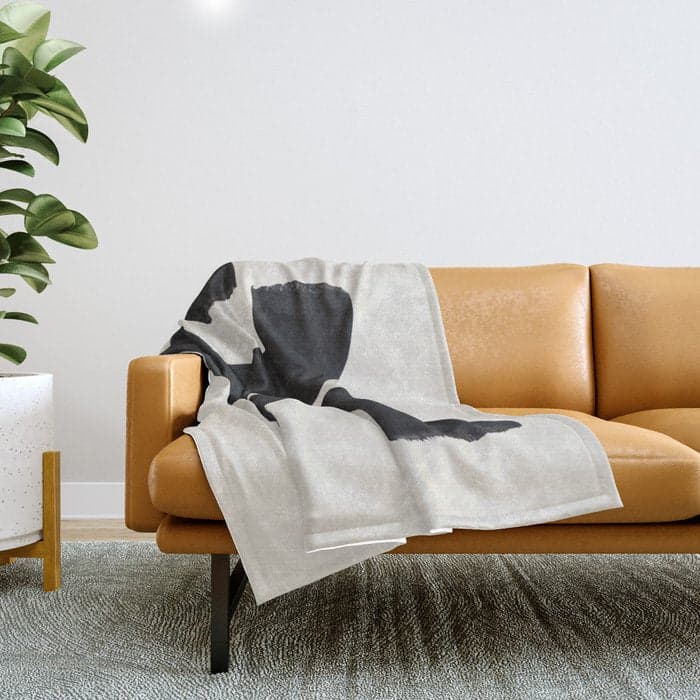 Mid Century Modern Minimalist Abstract Art Brush Strokes Black & White Ink Art Tribal Marking Throw Blanket