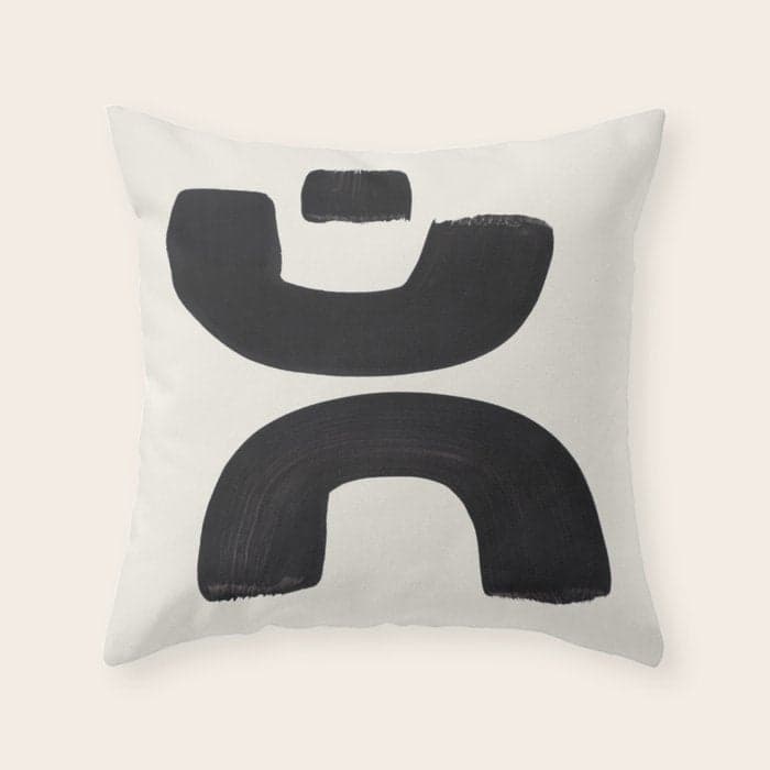 Mid Century Modern Minimalist Abstract Art Brush Strokes Black & White Ink Art Tribal Marking Throw Pillow