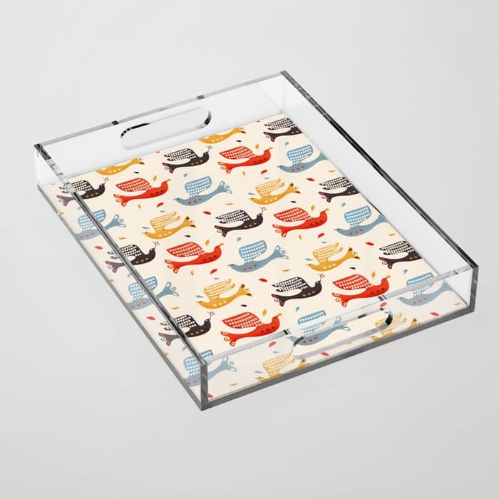 Festive Birds retro pattern Acrylic Tray