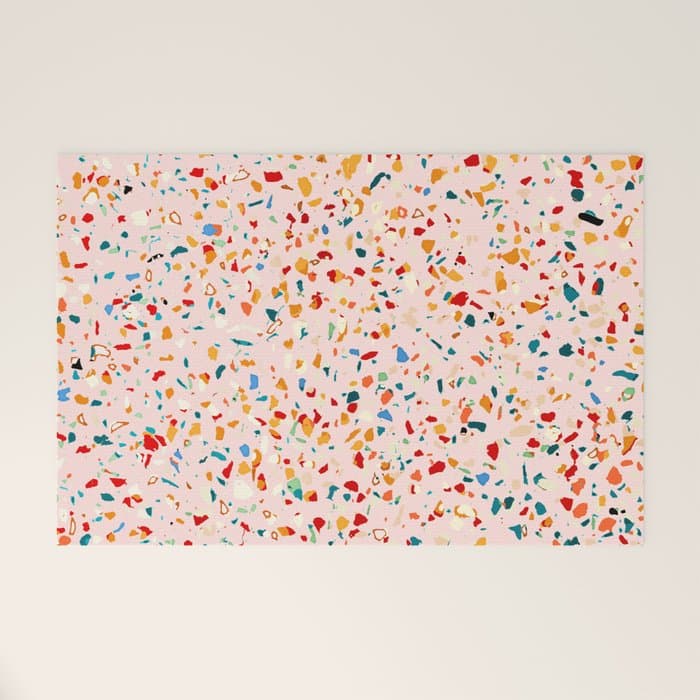 Blush Terrazzo | Pink Eclectic Speckles | Abstract Confetti Painting | Chic Bohemian Illustration Welcome Mat