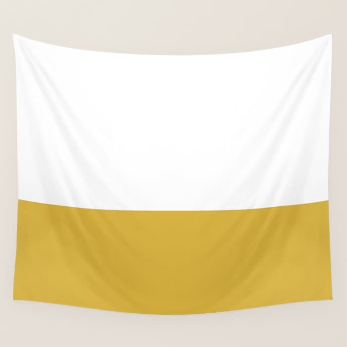 Mustard Yellow and White Solid Color Block Wall Tapestry