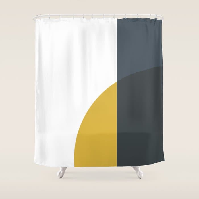 Minimalist Abstract Geometric in Mustard Yellow, Navy Blue, and White Shower Curtain