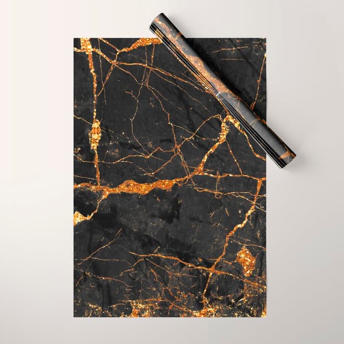 Black Malachite Marble With Gold Veins Wrapping Paper