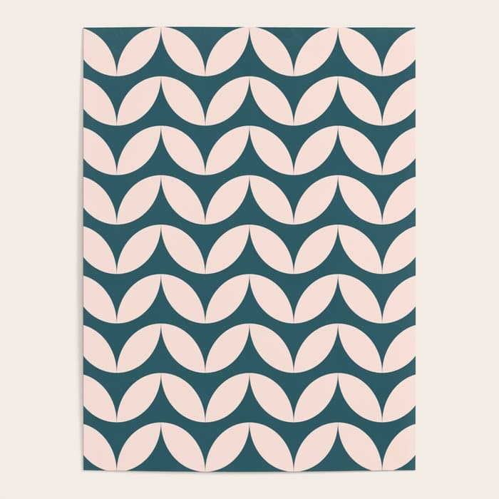 Geometric Leaf Shapes in Teal and Blush Poster