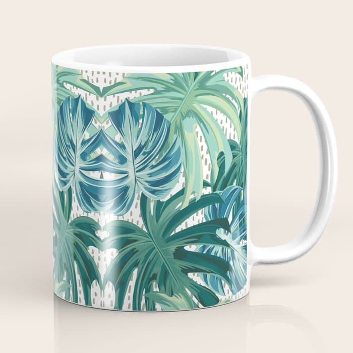 Tropical Palms, Green and Blue, Abstract Coffee Mug