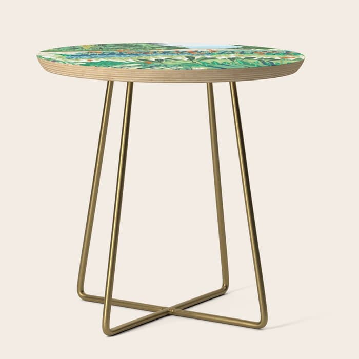 Solo Walk, Nature Jungle Forest Tropical Colorful Vibrant Bortanical Illustration Painting Side Table