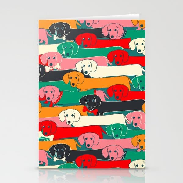 dachshund pattern- happy dogs Stationery Card