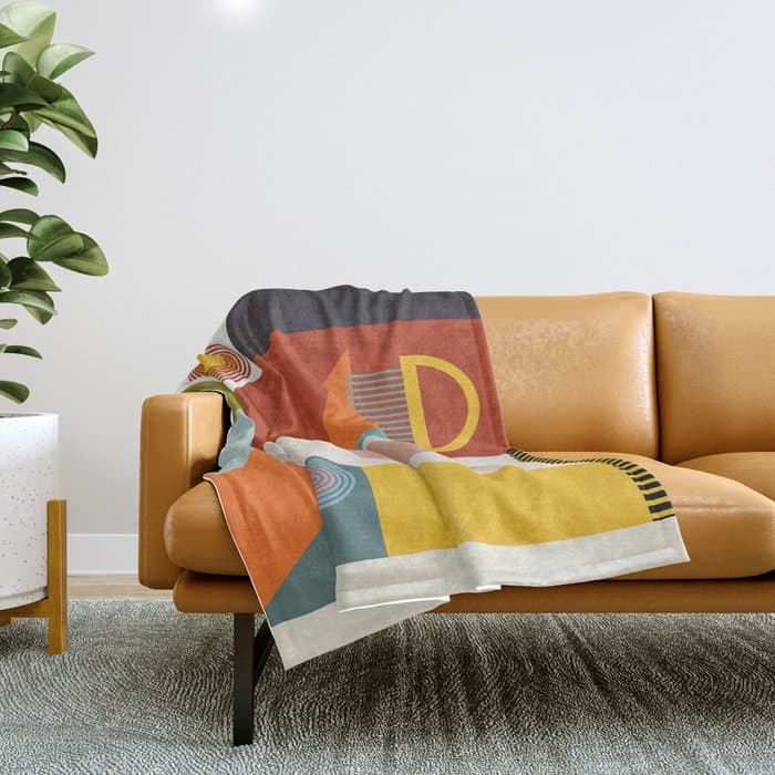 mid century geometric face Throw Blanket