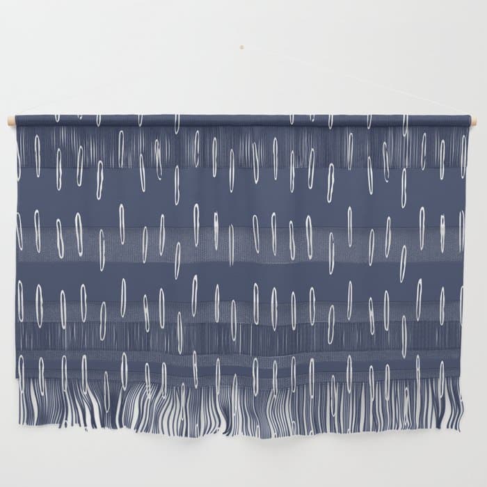 Boho Prints, Raindrops, Indigo Blue, Minimalism, Abstract Art Wall Hanging