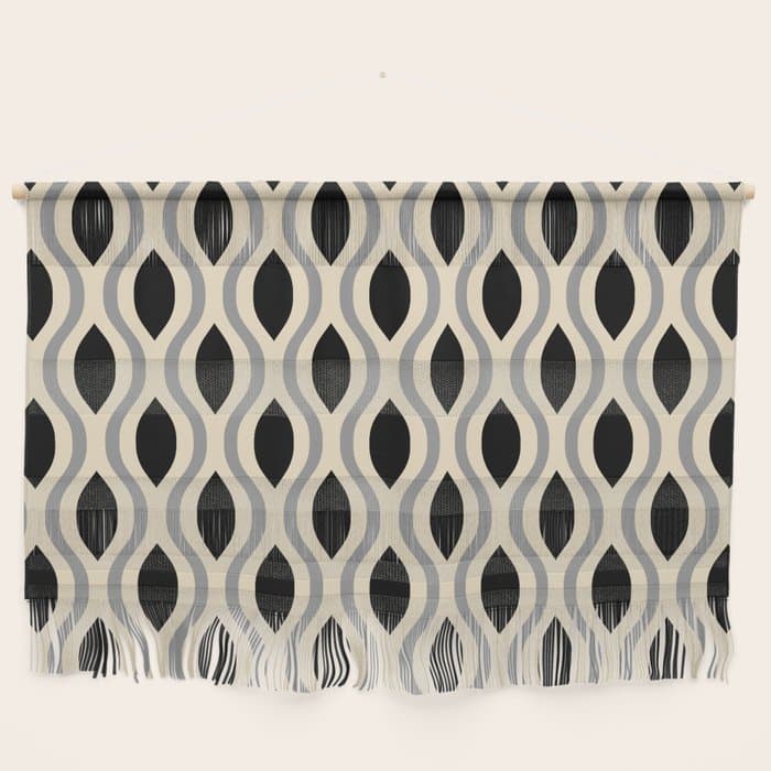 Retro Ogee Pattern 446 Black Beige and Gray Wall Hanging