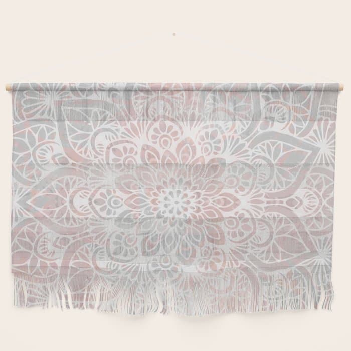 Mandala, Yoga, Love, Coral and Gray, Wall Art Boho Wall Hanging