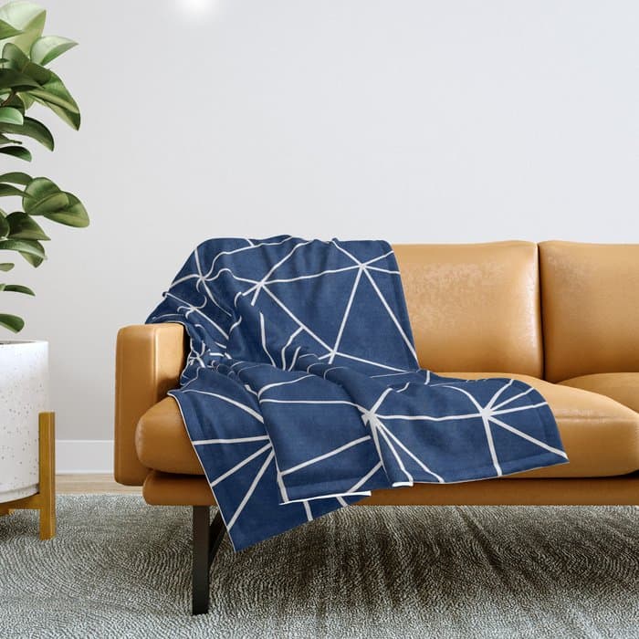 Triangle Geometric Art, Navy Blue, Pieces Art Throw Blanket