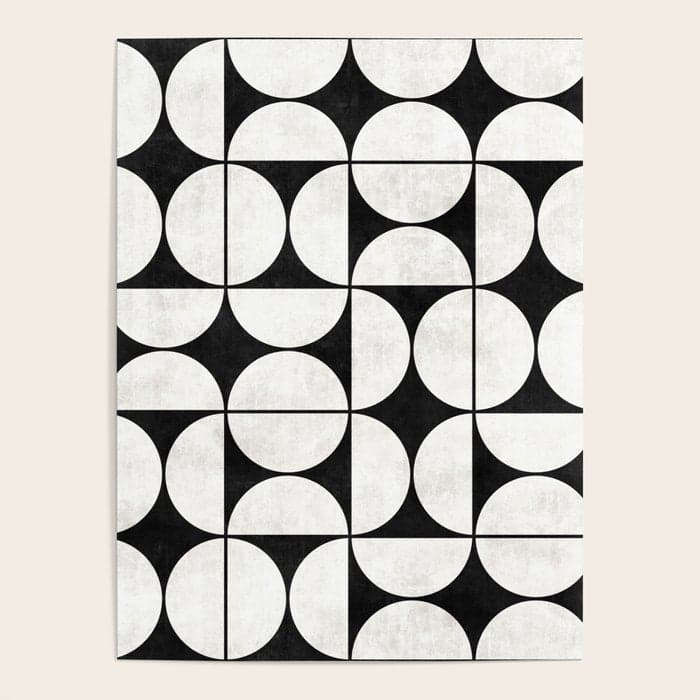 Mid-Century Modern Pattern No.2 - Black and White Poster
