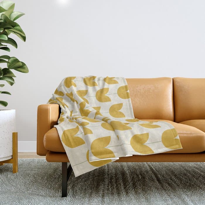 Spring Tulips II Yellow Mid Century Flowers Throw Blanket