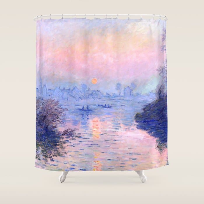 Claude Monet "Sunset on the Seine at Lavacourt. Winter Effect" Shower Curtain