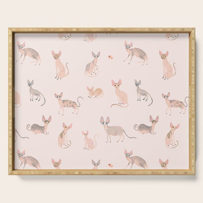 Sphynx Cats - No Furr Don't Care - Cat Pink Serving Tray