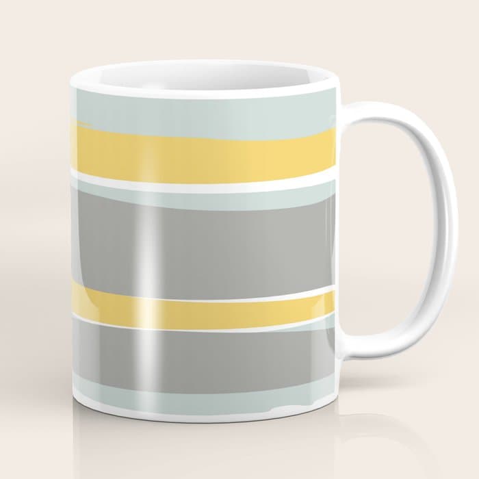 Stripe Abstract, Sun and Beach, Yellow, Pale, Aqua Blue and Gray Coffee Mug