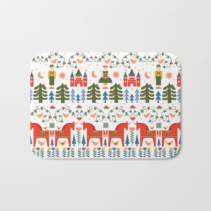 Scandinavian Fairytale - Green + Red Bath Mat