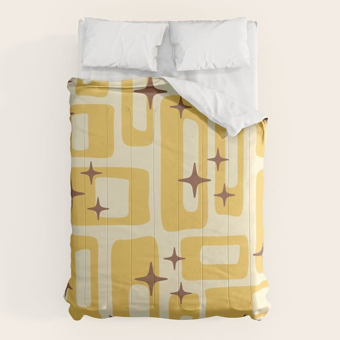 Retro Mid Century Modern Abstract Pattern 577 Yellow Brown Comforter