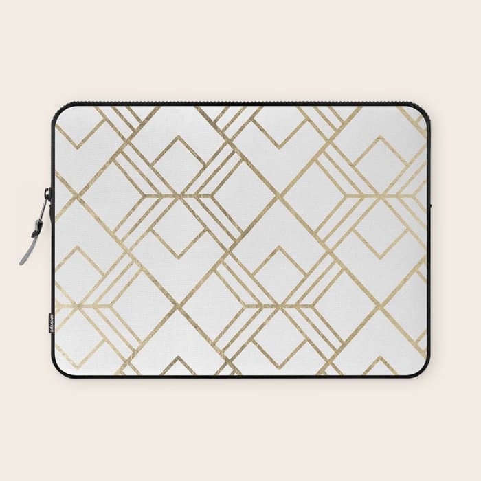 Geometrical white faux gold elegant stylish diamonds Laptop Sleeve