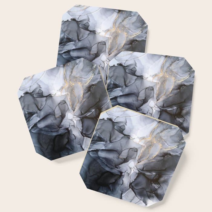 Calm but Dramatic Light Monochromatic Black & Grey Abstract Coaster