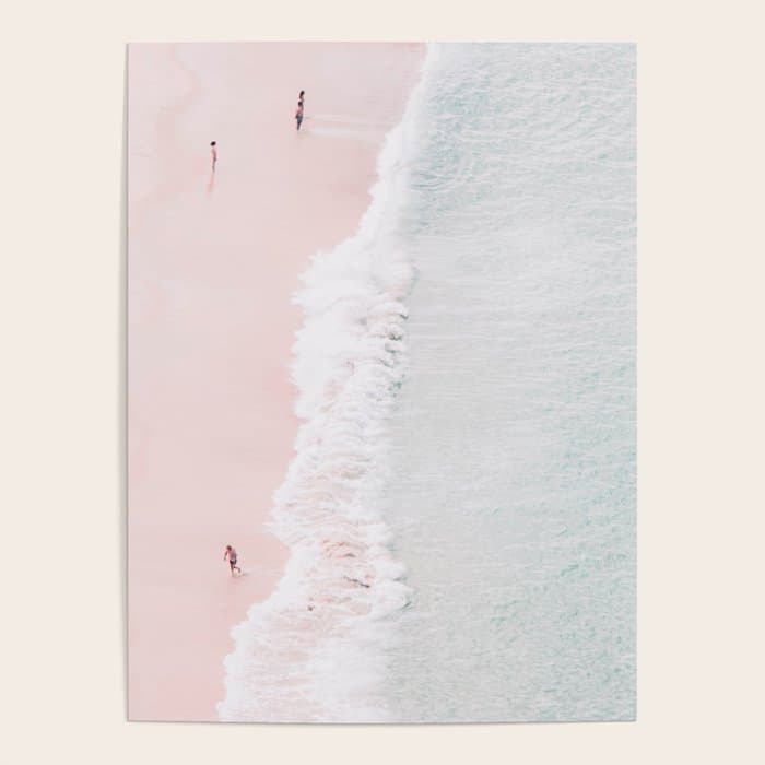 Aerial Pink Beach Print - Pastel - Ocean - Sea - Travel photography Poster