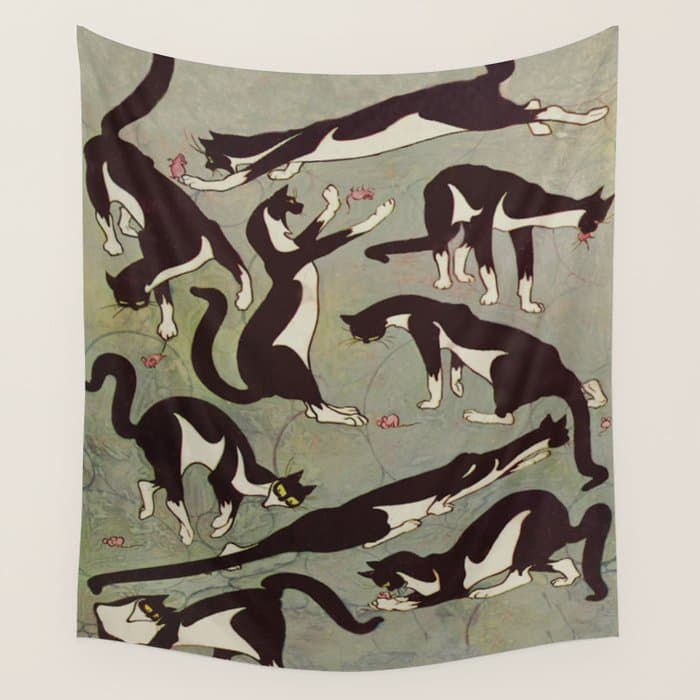 Edited magazine cover - The Lone hand - 1909 Cat Playing With Mouse Vintage Pattern Wall Tapestry