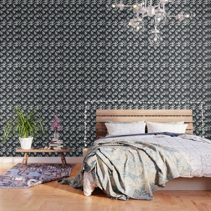 Blush pink white green black watercolor modern floral Wallpaper