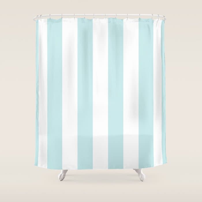 Duck Egg Pale Aqua Blue and White Wide Vertical Cabana Tent Stripe Shower Curtain