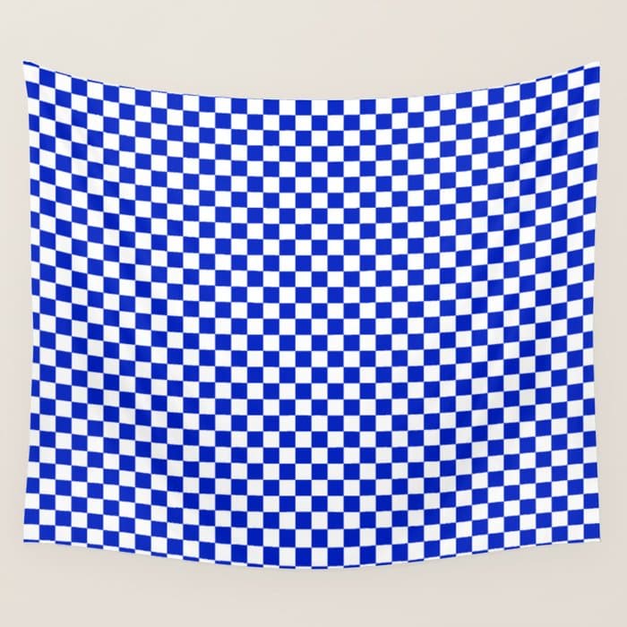 Small Cobalt Blue and White Checkerboard Pattern Wall Tapestry