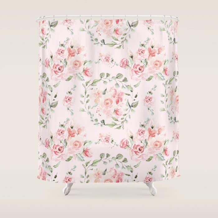 Rose Blush Watercolor Flower Pattern Shower Curtain
