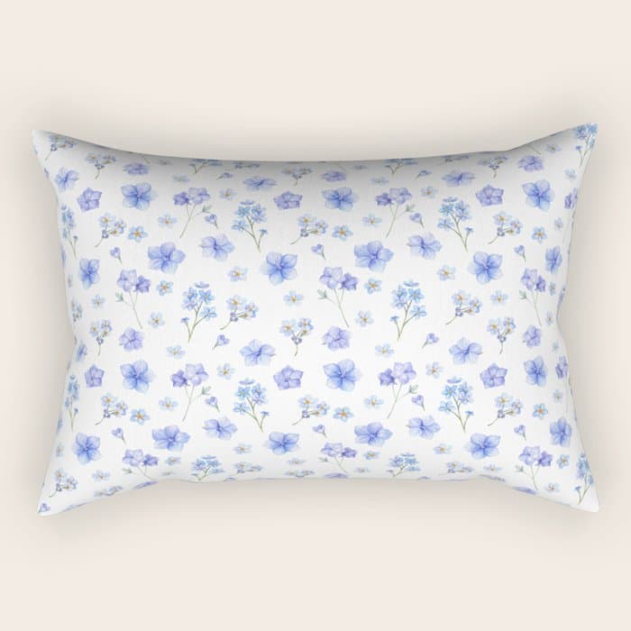 Elegant blush blue yellow watercolor floral pattern Rectangular Pillow