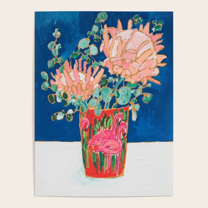 Protea in Enamel Flamingo Tumbler Painting Poster