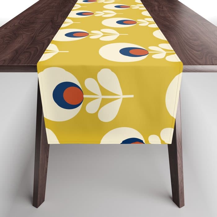 Flowers geometry mustard - retro pattern no3 Table Runner