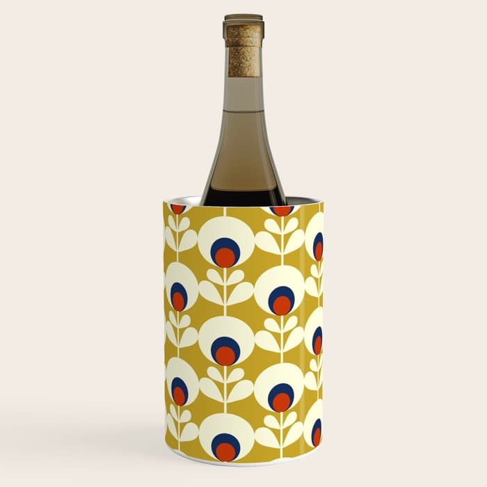 Flowers geometry mustard - retro pattern no3 Wine Chiller