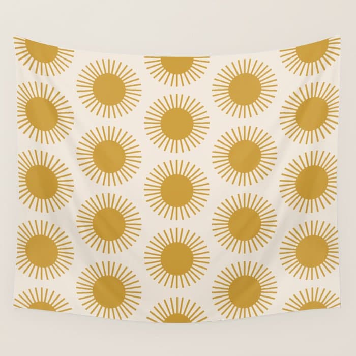 Boho Summer Sun Pattern I Golden Wall Tapestry