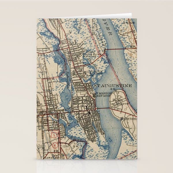 Vintage Map of St. Augustine Florida (1937) Stationery Card