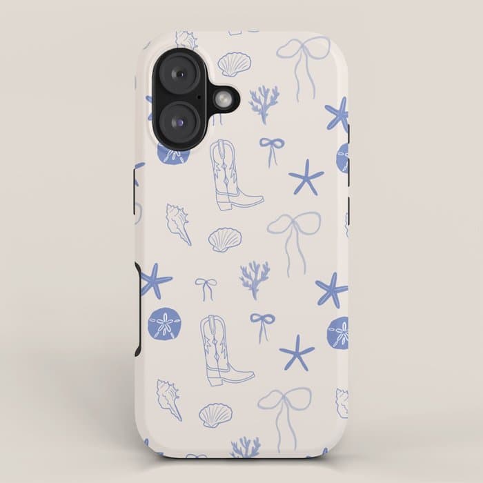 Coastal Cowgirl | Beachy Blue Seashells & Boots iPhone Case