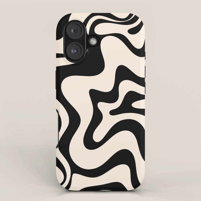 Retro Liquid Swirl Abstract Pattern Black and Almond Cream iPhone Case