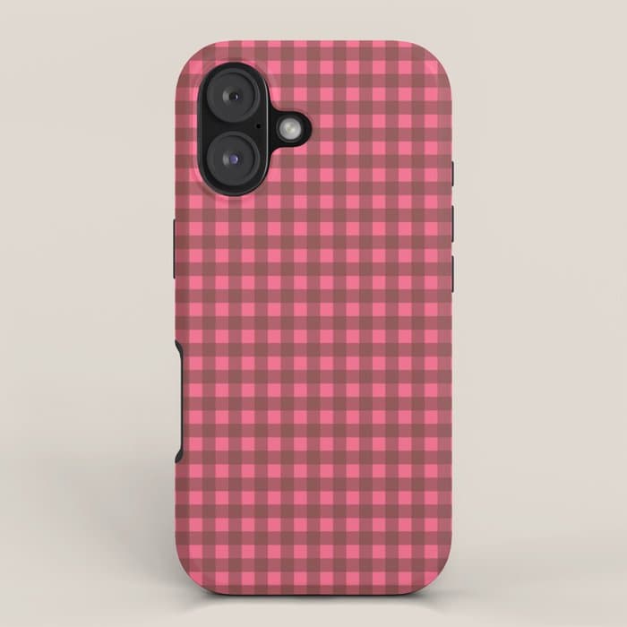 Gingham Check Eclectic Plaid Pattern in Brown and Pink iPhone Case